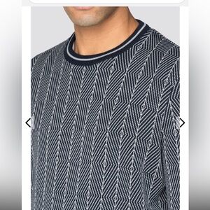 Ben Sherman Navy Argyle Striped Crew Jumper Size Large